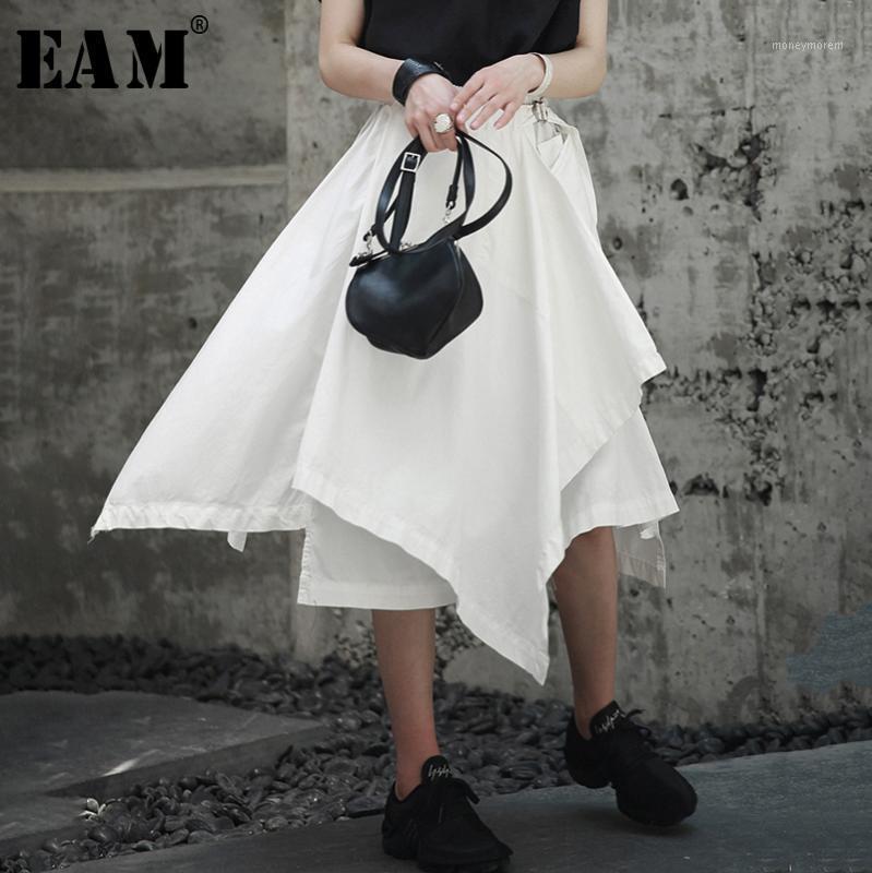 

EAM] High Elastic Waist Black Asymmetrical Hemline Half-body Skirt Black Women Fashion Tide New Spring Autumn 2020 1A7341