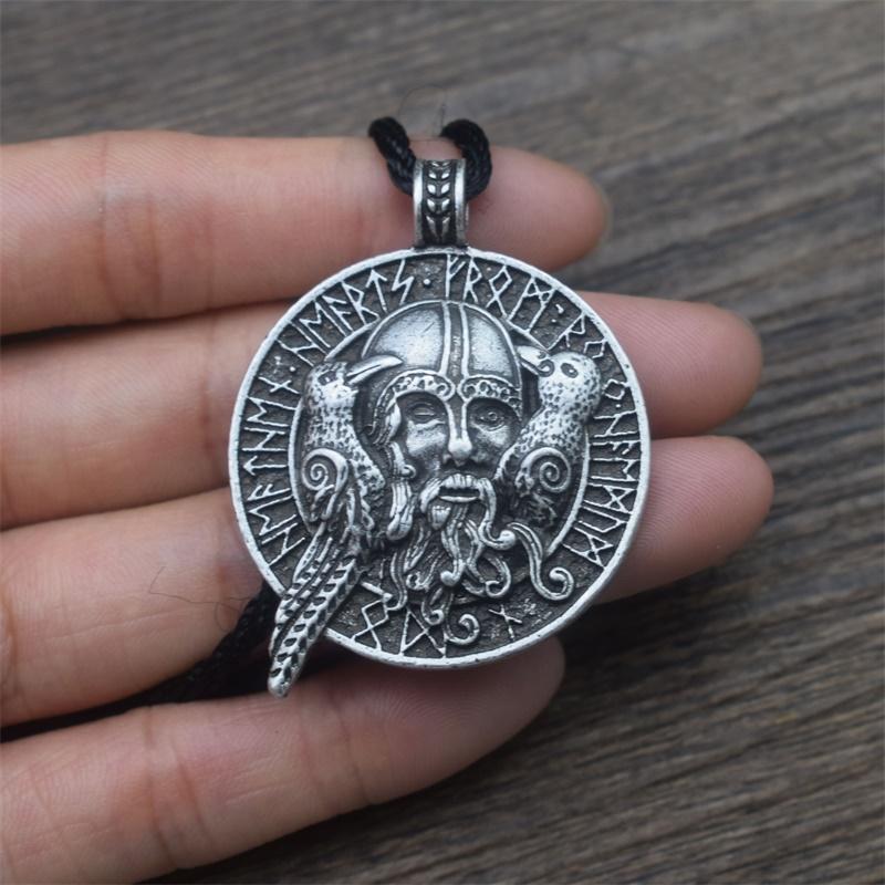 

Nordic Mythology Viking Warrior Odin Crow Pendant Necklace Rune Amulet Jewelry