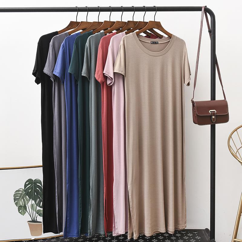 

New Ladies Basic Sleep Shirt Sexy Lingerie Solid Long Nightgown Modal Sleepwear Summer Nightdress Loose Pregnant woman Nighty, Sling