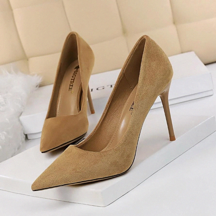 

2020 New Women Pumps 9cm High Thin Heel Pointed Toe Solid Shallow Fashion Sexy Ladies Women Shoes Khaki Female High Heel Pumps #ou4m