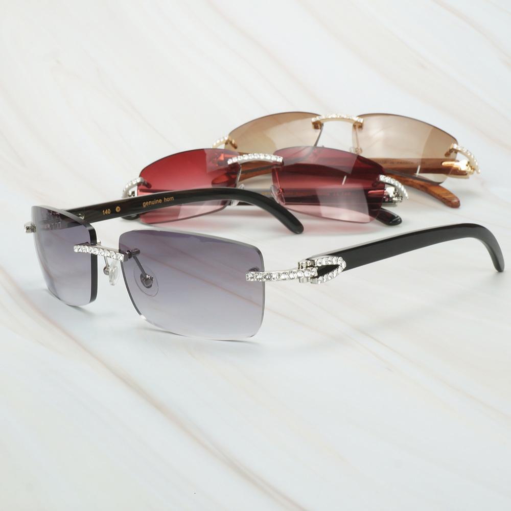 

Ienbel Men Buffalo Horn Fishing Designer Diamond Sunglasses Gafas De Sol Hombre Luxury Rimless Shades For Women Ch01