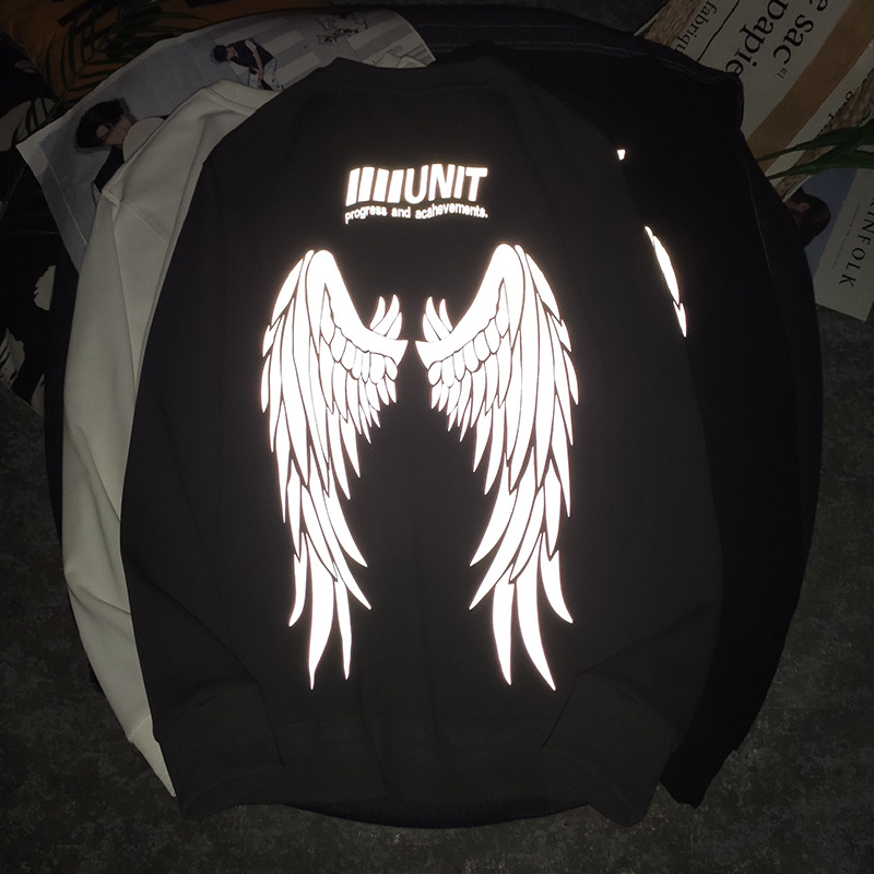 

E-baihui 2021 New Trend Reflective Wing Printing Long Sleeve T-shirt Fashion Loose Korean Men' Autumn Simple Sweater 6817, Purple