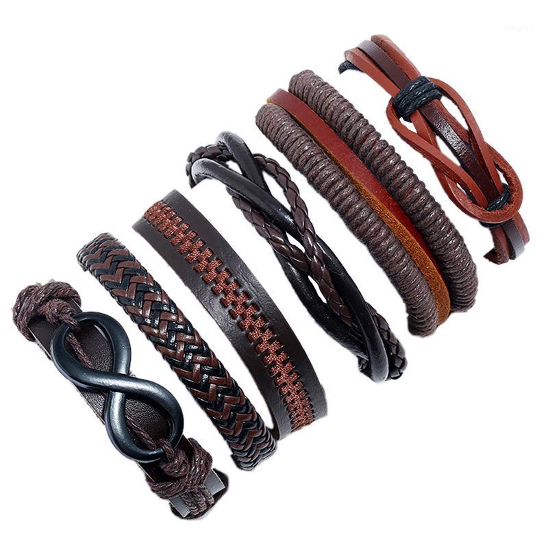 

Charm Bracelets Infinity Handmade Leather Men 6pcs/set Wristbands Vintage Fashion Black Brown Women Homme Jewelry1