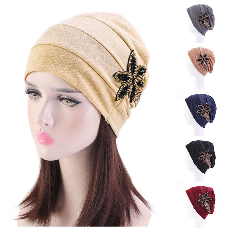 

Beanie/Skull Caps Head Wrap Muslim Bandanas Scarf Soft Casual Printed Headwear Stretch Turban Twisted Headscarves Fashion Women Hair Hats, Grey