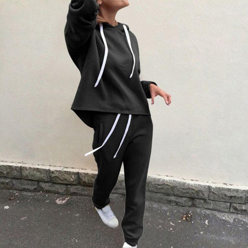 

2Pcs Women Sport Sets Solid Color Hooded Sweatshirt and pant Tracksuit Sport Suit Female Tracksuit Outfits Running Suits1, Blue