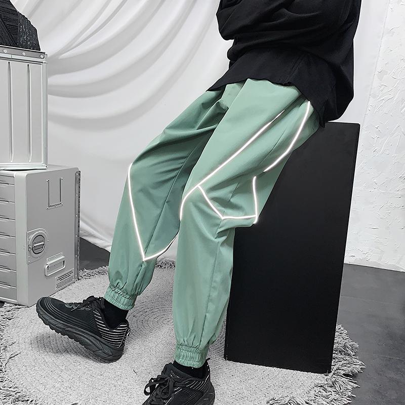 

2021 New Trend Korean Version Casual Splice Pants Reflective Strip Ankle-Length Pants Streetwear Jogger Trousers Size -5XL, Army green