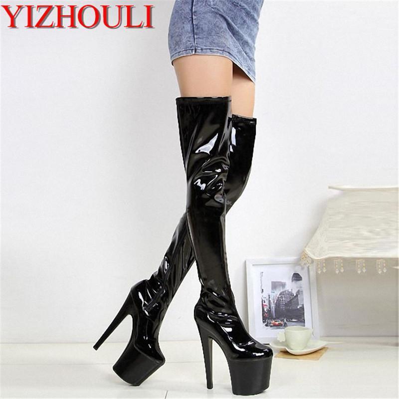 

New arrival 2020 women's shoes thigh high boots 20cm stiletto boots sexy stovepipe over-the-knee1, Black