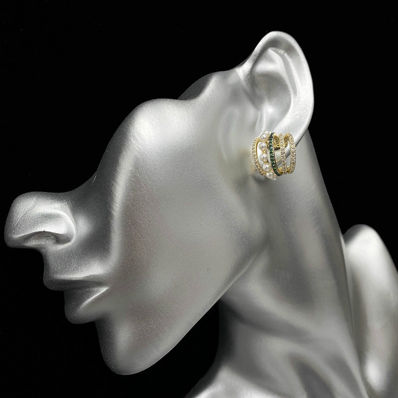 

Merry Christmas to you five layers pearl geometry circle single tide person net red person ins earring multi-layer line earring