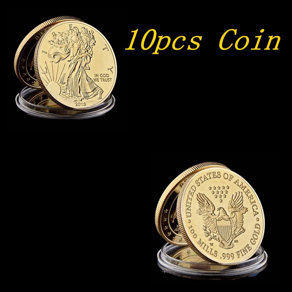 10pcs America 2013 Liberty 999 Fine Gold Plated In God We Trust Freedom 24k Souvenir Coin Craft 40mm In Diameter-image-592651237