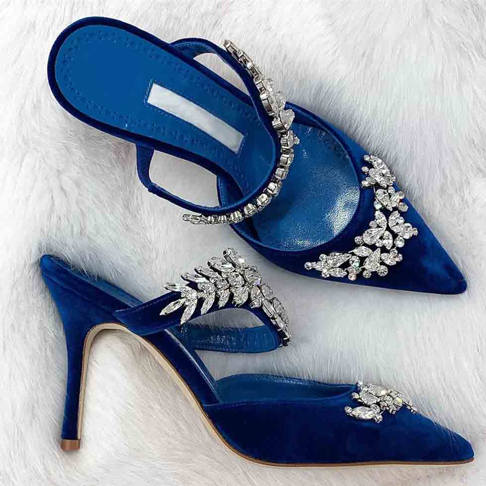 

Women dress pump slipper sandals strass high heel shoes Lurum Crystal-Embellished Satin Mules sexy pointed toe party wedding pum, 13