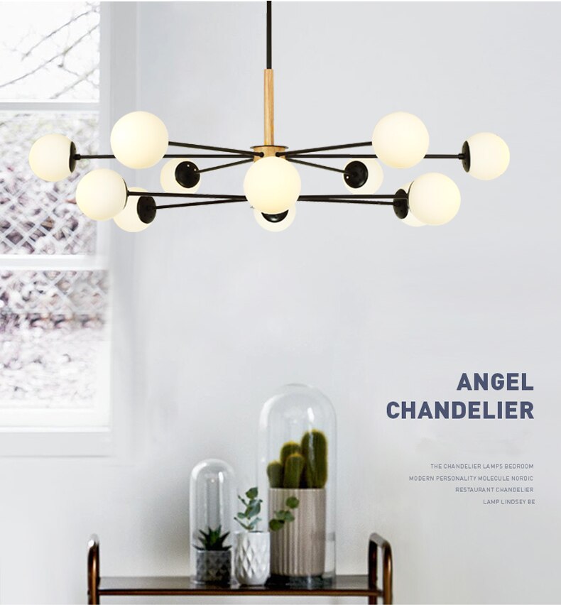 

Nodic wooden chandelier loft industrial deco glass bubbles chandelier Bedroom Living room kids room sputnik chandeliers