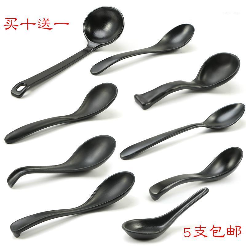 

Melamine rice noodle soup spoon restaurant commercial black hook ramen restaurant plastic Korean long handle spoon 10pcs1