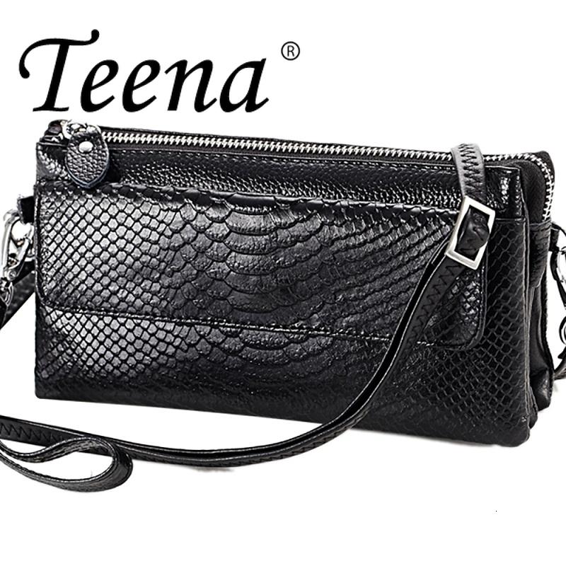 

Women Evening Bag Genuine Leather Coin Purse Phone Pocket Lady Handbag Clutch Wallet Female Shoulder Messenger Bag, Black