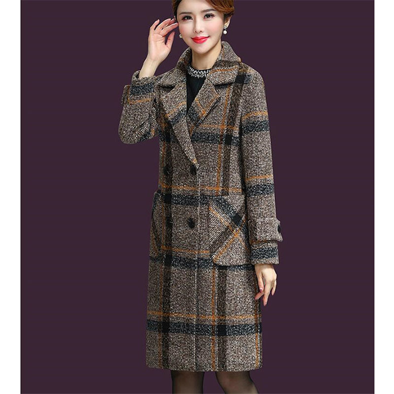 

2021 New High Quality Wool Mix Woman's Coat Winter Pocket Double Breasted Fashion Ladies 426 Jacket VL3L, Yellow stripe 8208.