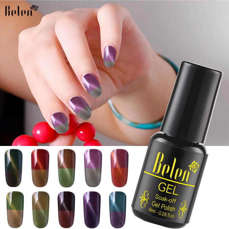 

Belen 7ML Cat Eyes UV Gel Nail Polish Thermal Color Change Hybrid Gel Varnish Soak off Semi Permanent Nails Shilak Gellak Enamel, 79023