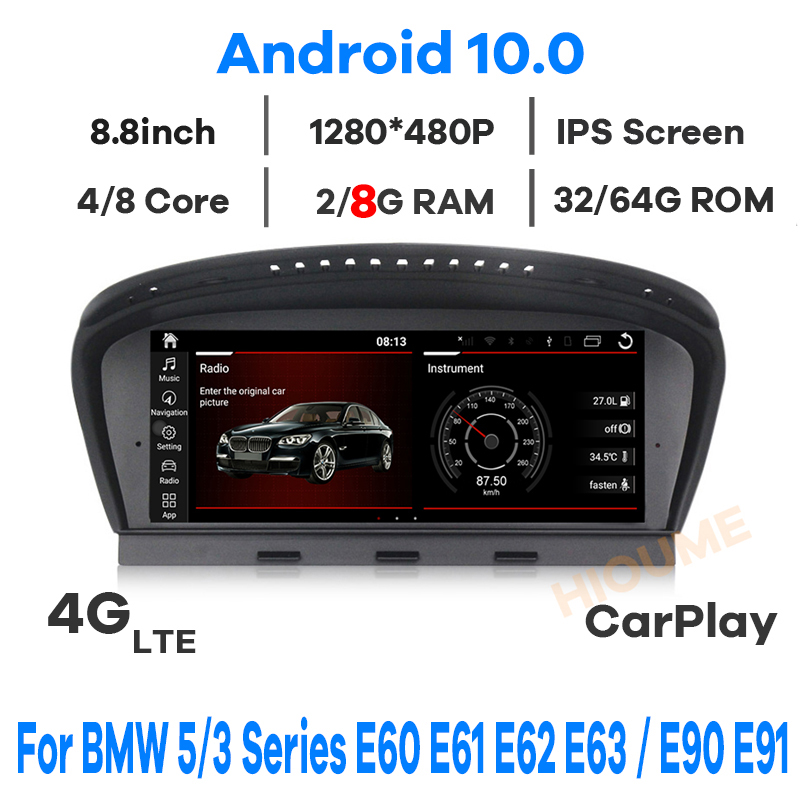 

8.8" 8Core 8+64G Android 10 Car Multimedia Player GPS Radio for BMW 5 Series E60 E61 E62 E63 3 E90 E91 CCC/CIC Stereo