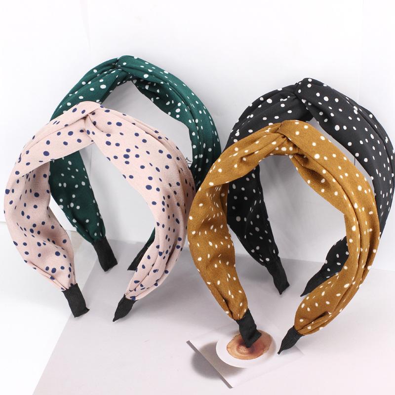 

New Women Elegant Dot Pattern Cross Knot Headband Widen Sweet Headband Hair Holder Ornament Korean Lady Fashion Hair Accessories