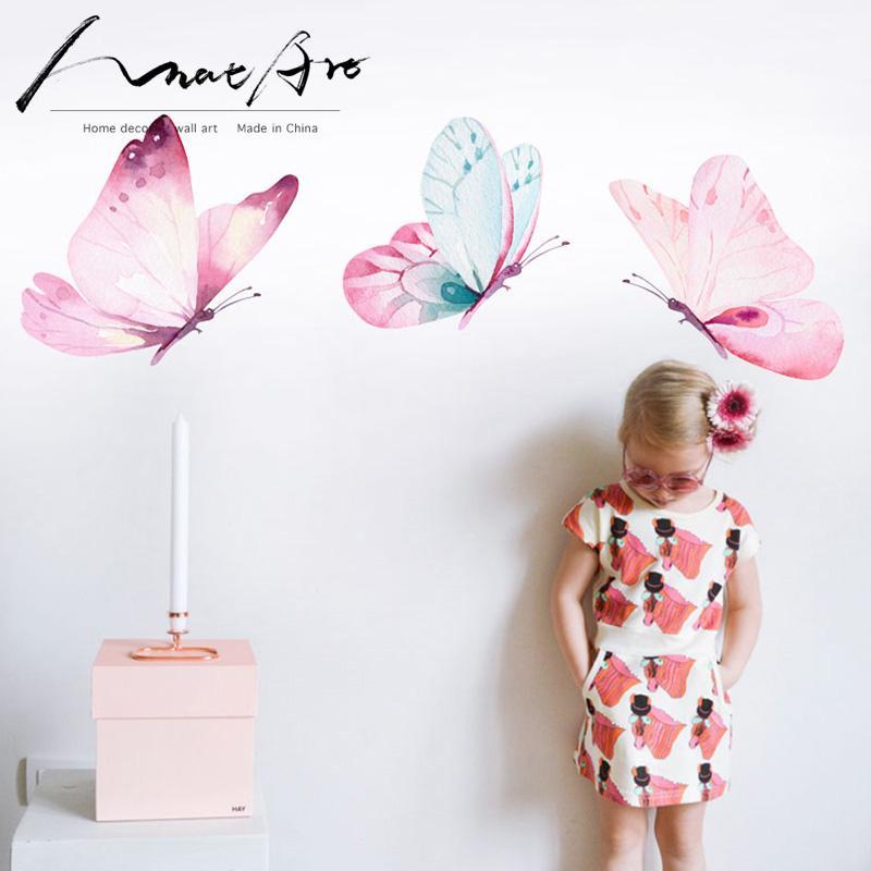 

butterfly decoration Watercolour Painting Wall Art wall stickers for kids rooms diy home decoration accessories nordic Bedroom1