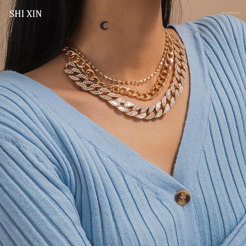 

SHIXIN Hip Hop Thick Iced Out Chain Layered Rhinestones Necklace for Women Chunky Crystal Choker Necklaces Colar on Neck Jewelry1