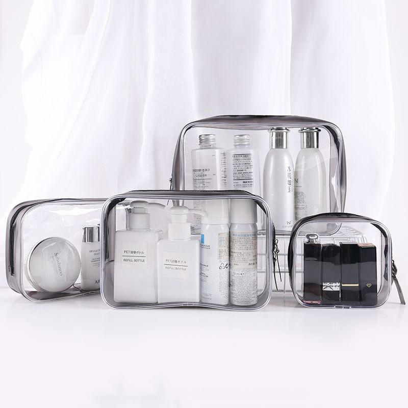 

4 pcs Waterproof Transparent PVC Cosmetic Bag Women Make Up Case Travel Clear Makeup Beauty Wash Organizer Kit Bath Toiletry Bag1, Black