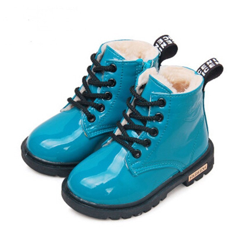 

PU 2020 New Leather Winter Children Snow Waterproof Kids Velvet Martin Boots Boys Girls Casual Shoes Fashion Sneakers, Blue