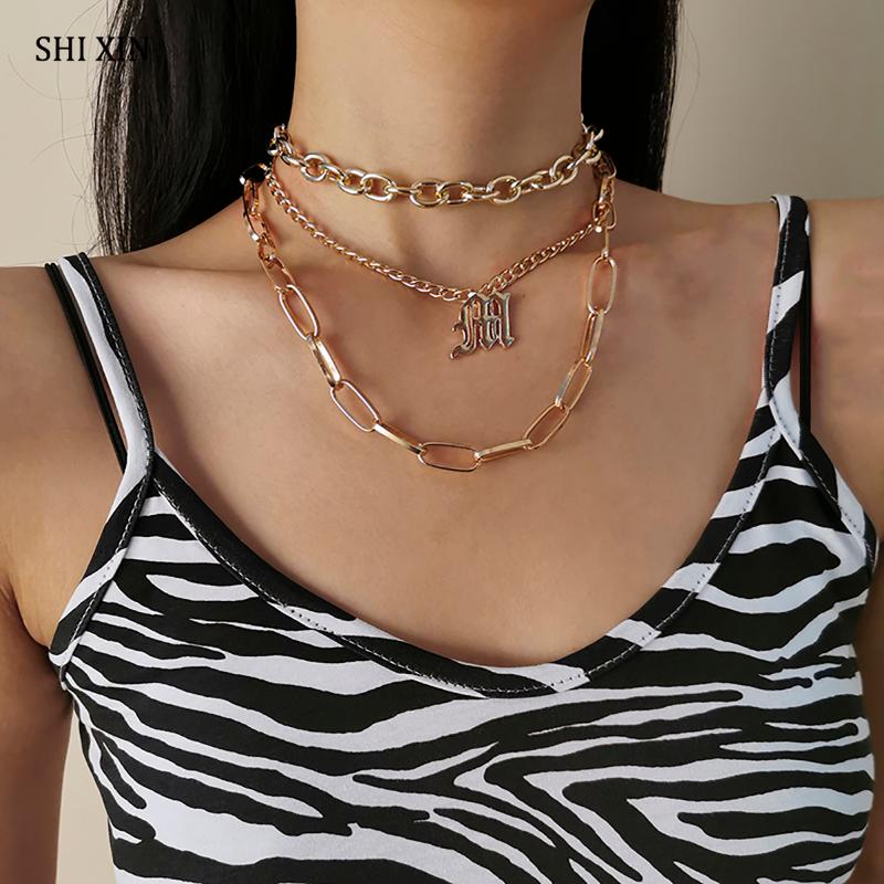

Chokers SHIXIN 3 Pcs Hiphop Layered Chain Necklace On The Neck Punk Chunky Choker For Women Fashion Jewelry Collar 2021 Collier
