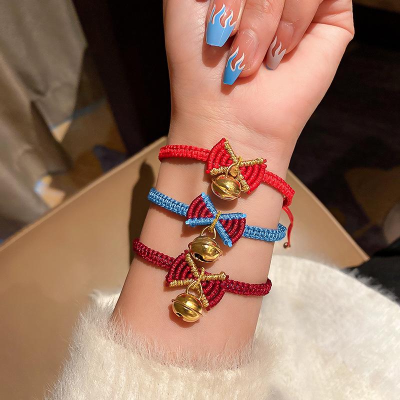 

Minar Ethnic Colorful Weave Bowknot Charm Bracelets for Women Mujer Handmade Knitted Tie Bow Gold Bell Bracelet Birthday Gifts