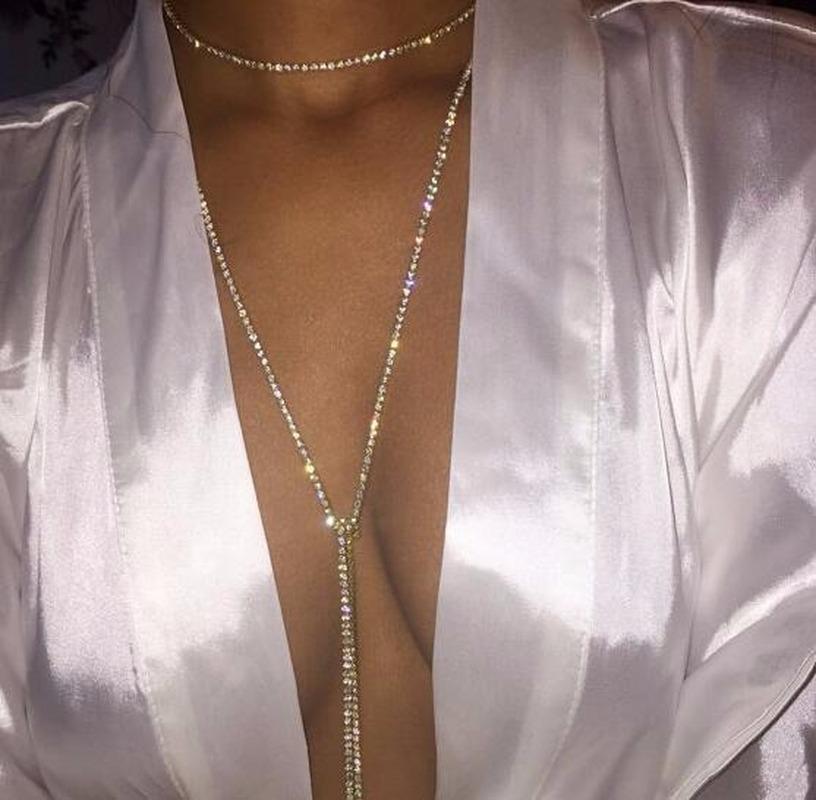 

Fashion Long Chain Choker Necklace Water Drill Insert Drilling Party Necklace for Women Exquisite Collar Jewelry N4727
