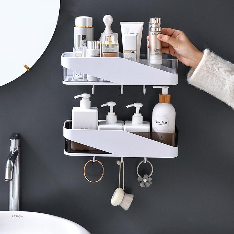 

1 Pcs Wall Mounted Bathroom Shelf Shampoo Cosmetic Coat Hook Storage Rack Punch-free Household Items Bathroom Accessories