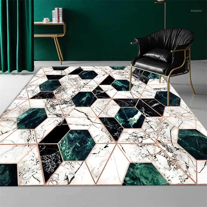 

Luxury Dark Green White Geometry Marble Bedroom Rug Nordic Modern Carpet For Living Room Sofa Rug Floor Mat Hallway Custom1, As picture