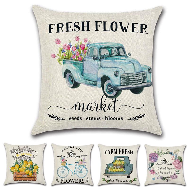 

Farmhouse Flowers And Fruits Linen Throw Pillow Case Flower Market Sofa Room Chair Car Decorative Cushion Cover 45x45cm