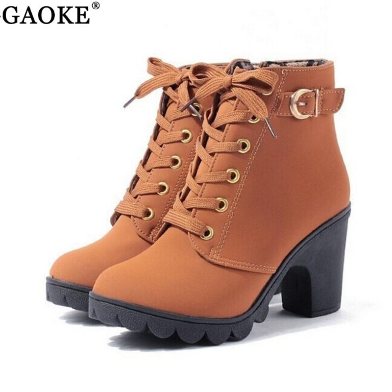 

2021 New Autumn Winter Women Boots High Quality Solid Lace-up European Ladies shoes PU Leather Fashion Boots, Army green