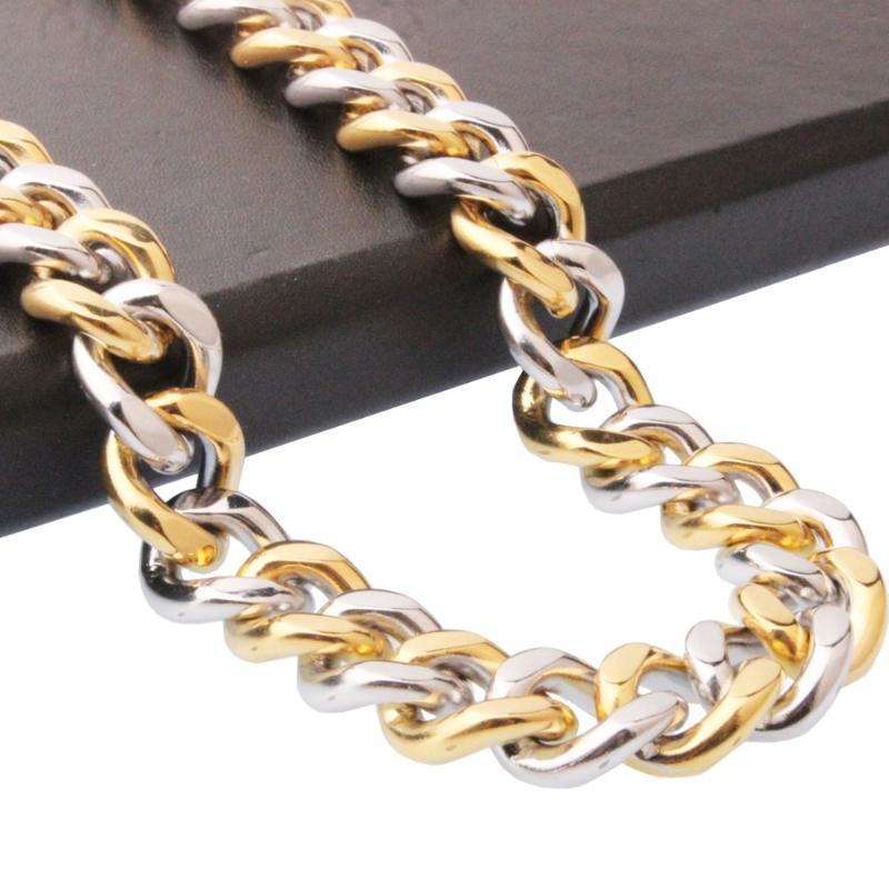 

Two-Tone Necklace For Men Solid Heavy Stainless Steel Chain Link Hip-Hop Boy Holiday Gift Charm Jewelry Accessories 13/15mm