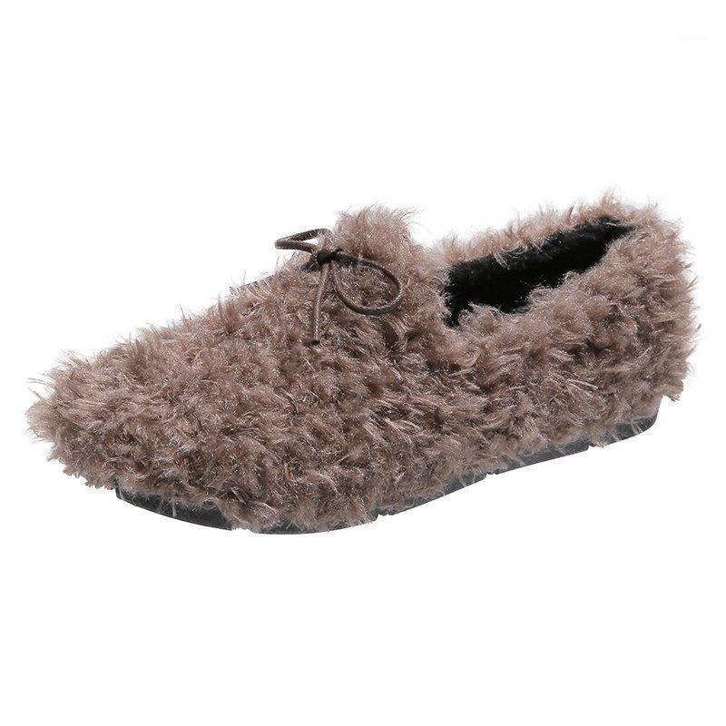 

Autumn And Winter New Women's Suede Shallow Mouth Round Toe Warm And Cotton Plush Flat Casual Single Shoes Peas Shoes1, Beige