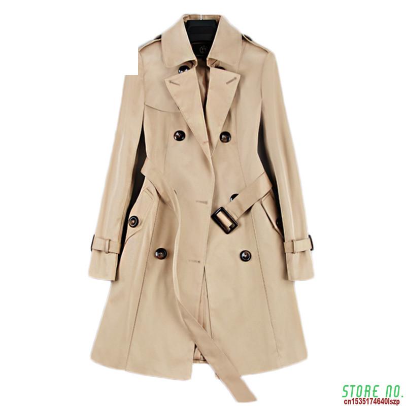 

New Fashion Double Breasted Mid-long Trench Coat Women Khaki Slim Belt Cloak Mujer Windbreaker Female Abrigos Brazil LH810, Black