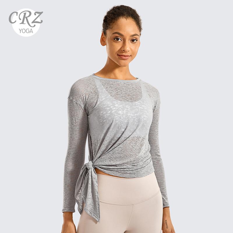 

CRZ YOGA Women's Burnout Long Sleeve Shirts Cotton Casual Tees Side Slit Yoga Tops, Carmine02