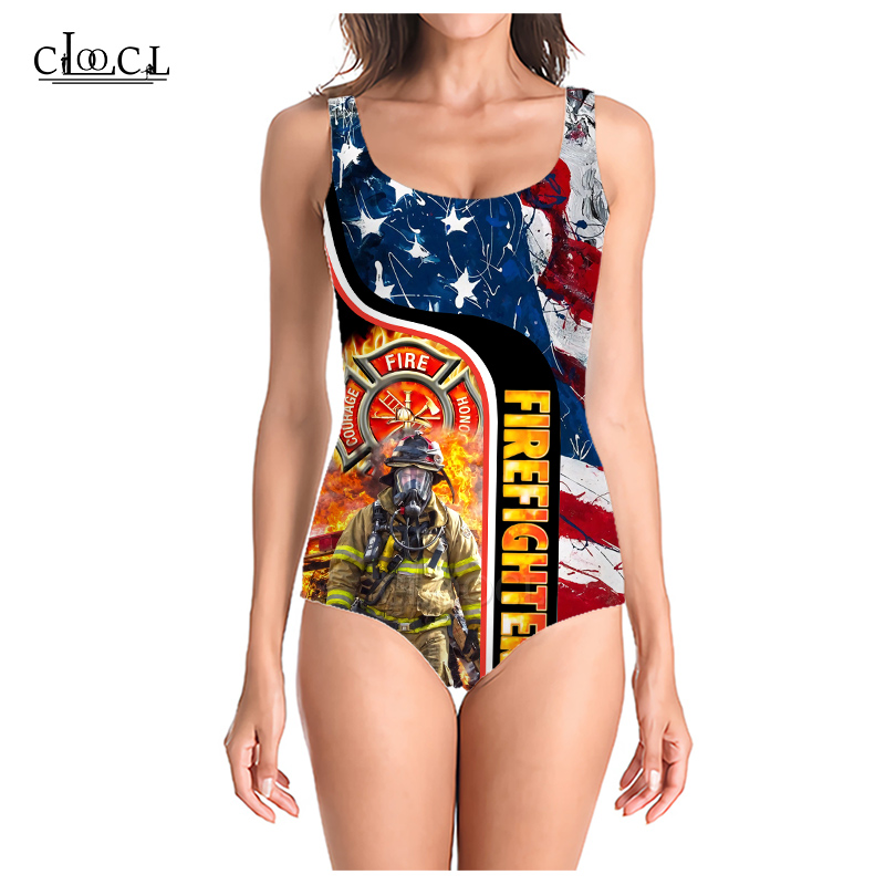 

CLOOCL Newest Popular Firefighters 2021 Summer Fashion 3D Printed Women Sleeveless Sexy Swimsuit Cosplay Swimsuits Beach One Piece Swimwear, Swimsuit 1
