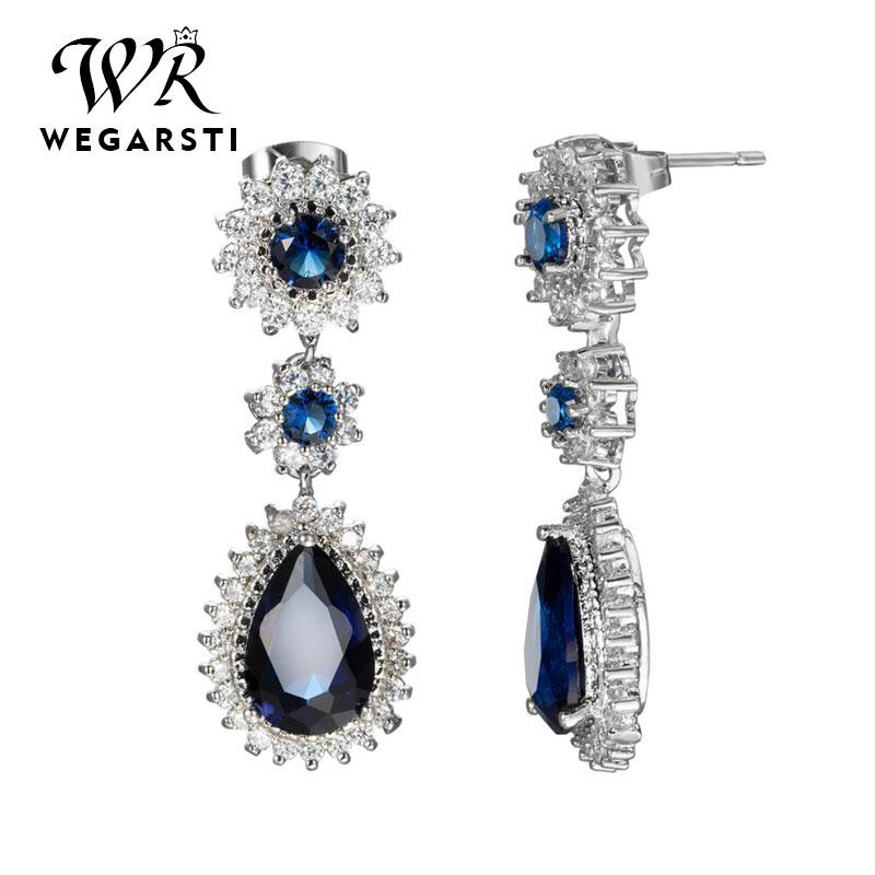 

WEGARSTI Trendy Silver 925 Earrings For Women Fine Jewelry Water Drop Shaped Gemstones Party Sapphire Emerald Ear Drops