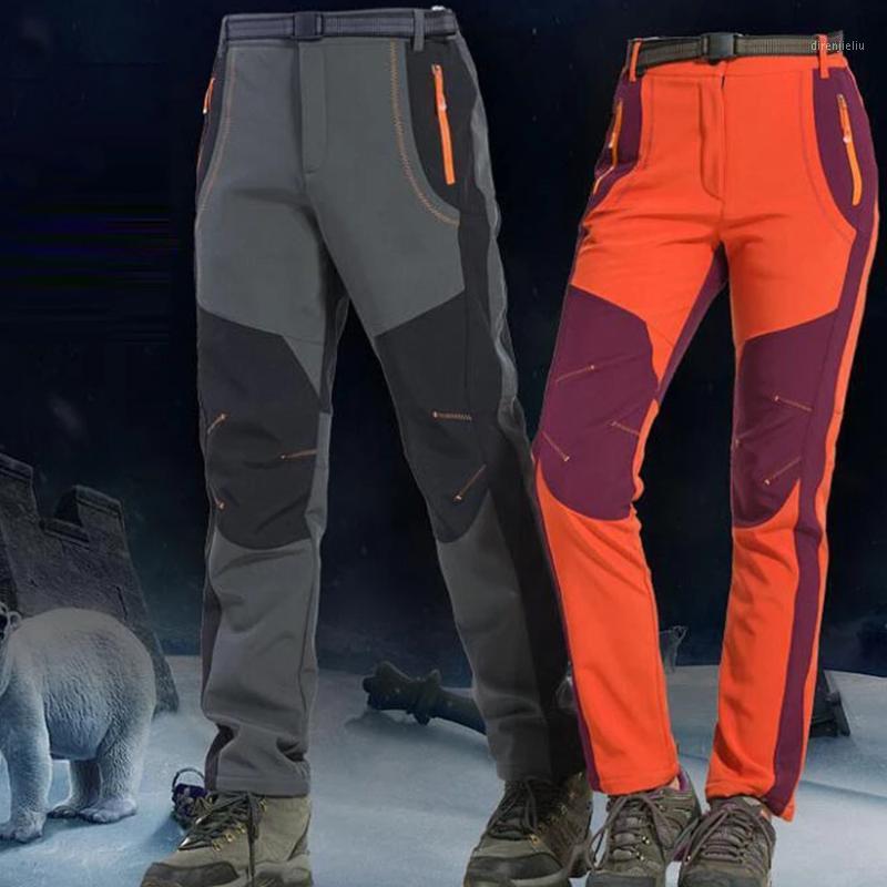 

Thick Warm Fleece Soft Shell Pants Outdoor Waterproof Windproof Hiking Fishing Camping Climbing Trousers Unisex X538D1, Women green