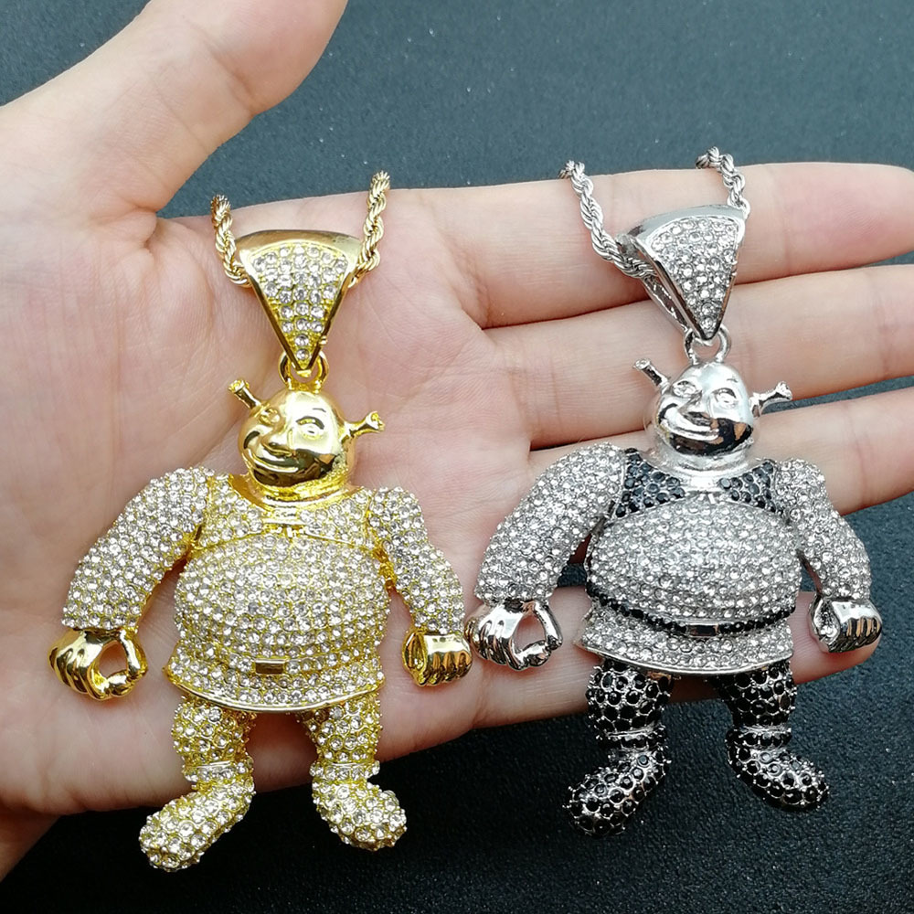 

Fashion Hip Hop Zinc Alloy Cartoon Shrek Pendant Necklace Cartoon Character Pendant Necklace Factory Direct 201014