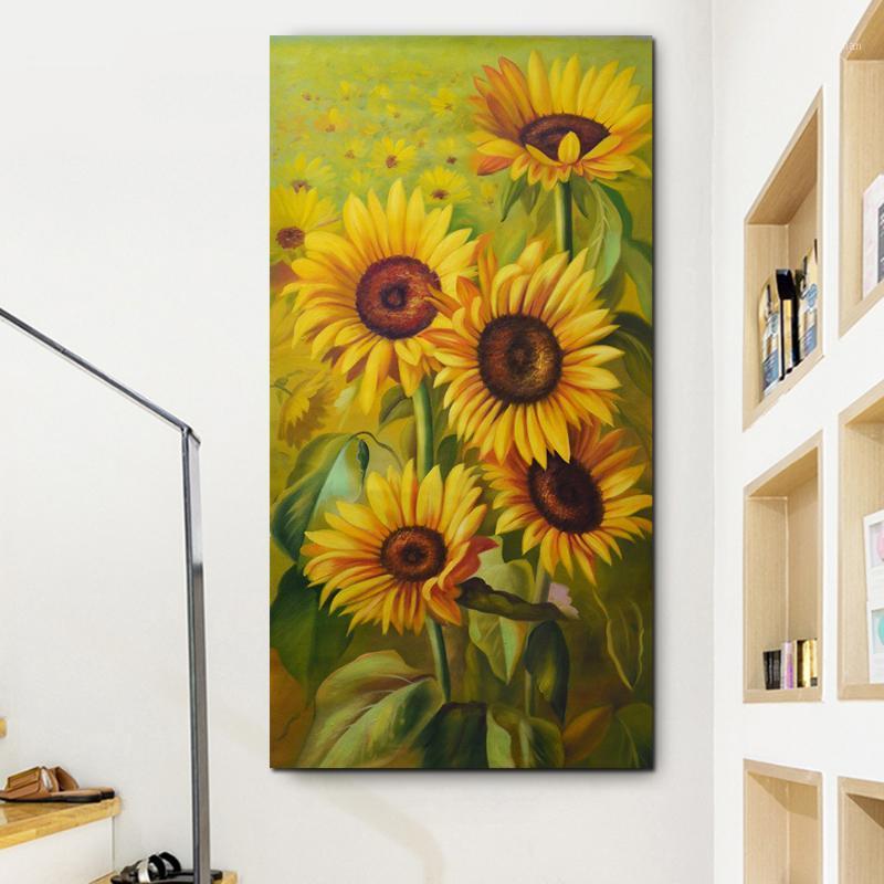 

Paintings American Style Golden Flower Painting Wall Art Canvas Sunflower Picture Living Room Poster Print For Bedroom Print1