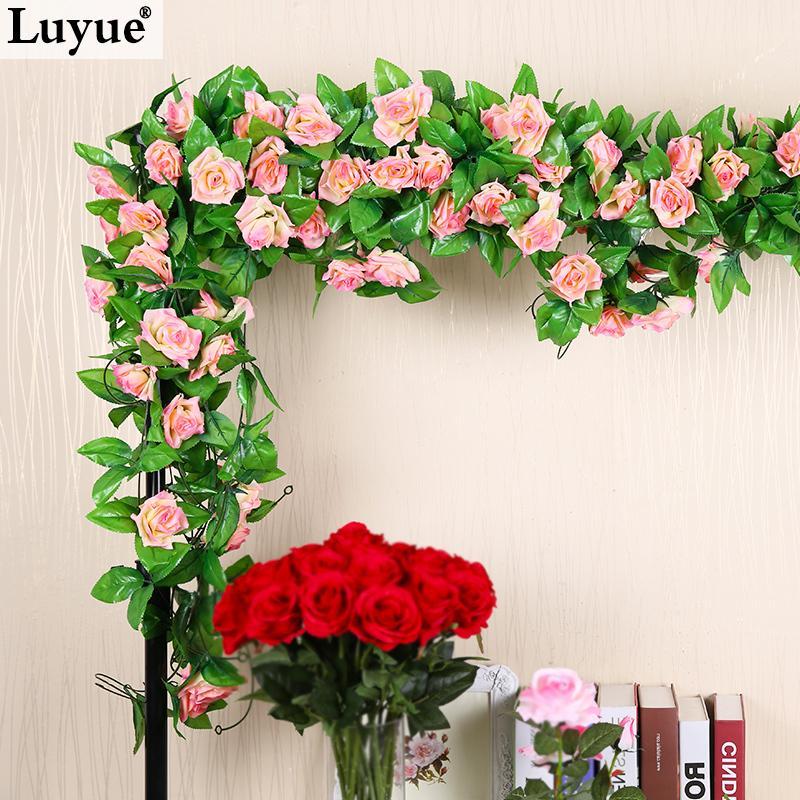 

Luyue Flor de flores Wedding Decoration Flower Silk Rose Flower Fake Artificial Ivy Vine Hanging Garland home rose rattan wreath1, Red