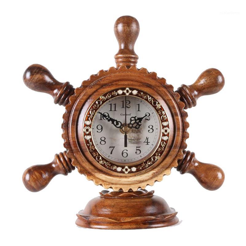 

The Best Home Decor Solid Wood Table Clock Living Room Office Bar Cafe Desktop Clock Silent Quartz Desk Rudder Gift1