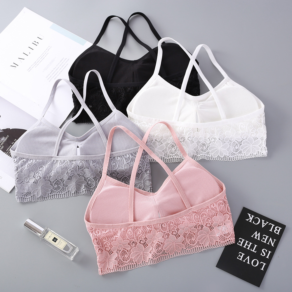 

3Pieces/Lot Women Lace Tube Tops Beauty Back Bra Top Bandeau Summer Crop Top Underwear Brassiere Wire Free Intimates, Black