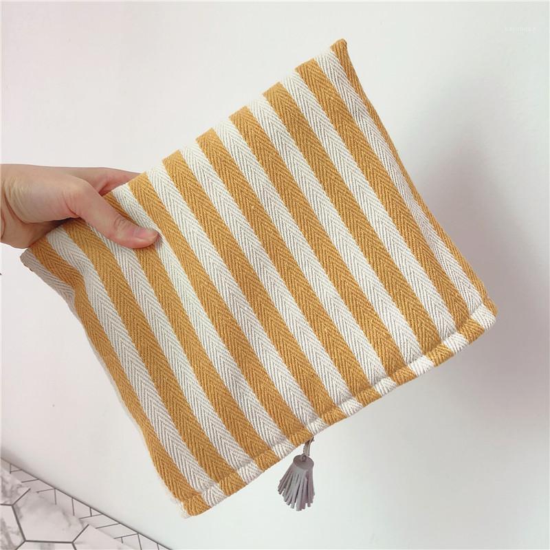 

Korean Striped Cosmetic Bag Tassel Pendant Makeup Bag Thickened Women Travel Cosmetic Pouch Beauty Tool Bags Organizer 2020 New1, Yellow