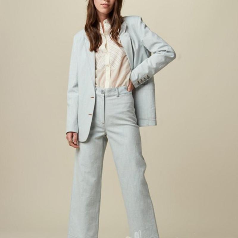 

Women' Blazer Coat With Double Pockets Single Breasted Jacket Top Or High Waist Casual Pants Office Wear Female Trousers Set, B pants