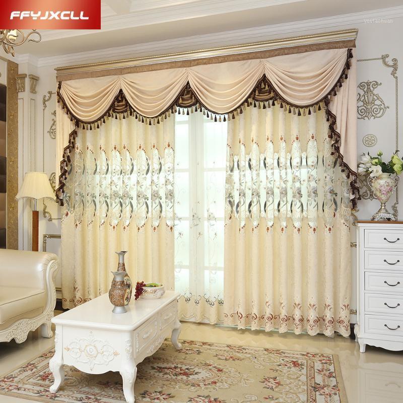 

Semi-shading Stitching Europe Embroidered Valance Pretty Floral Curtain For living Room Bedroom Window Treatment Drapes1, Tulle
