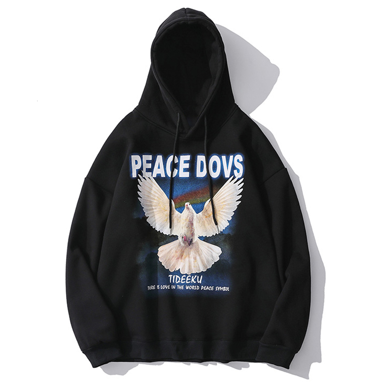 

2021 New Peace Dove Print Hip Hop Streetwear Men Cotton Harajuku Black Hoodie Swatshirt Mens Winter Fleece Hooded Pullover Tops Bwyf