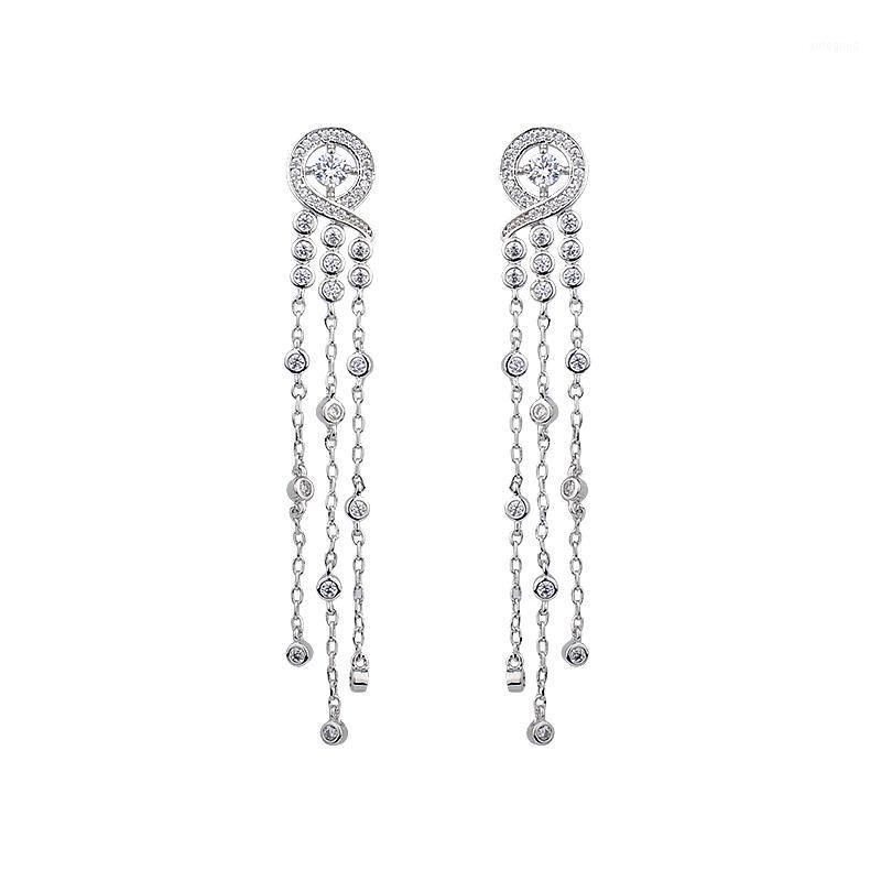 

Stud Elegant Big Waterdrop Earring CZ Tassel Silver Color Luxury Earrings Women's Valentine's Day Gift YME57591