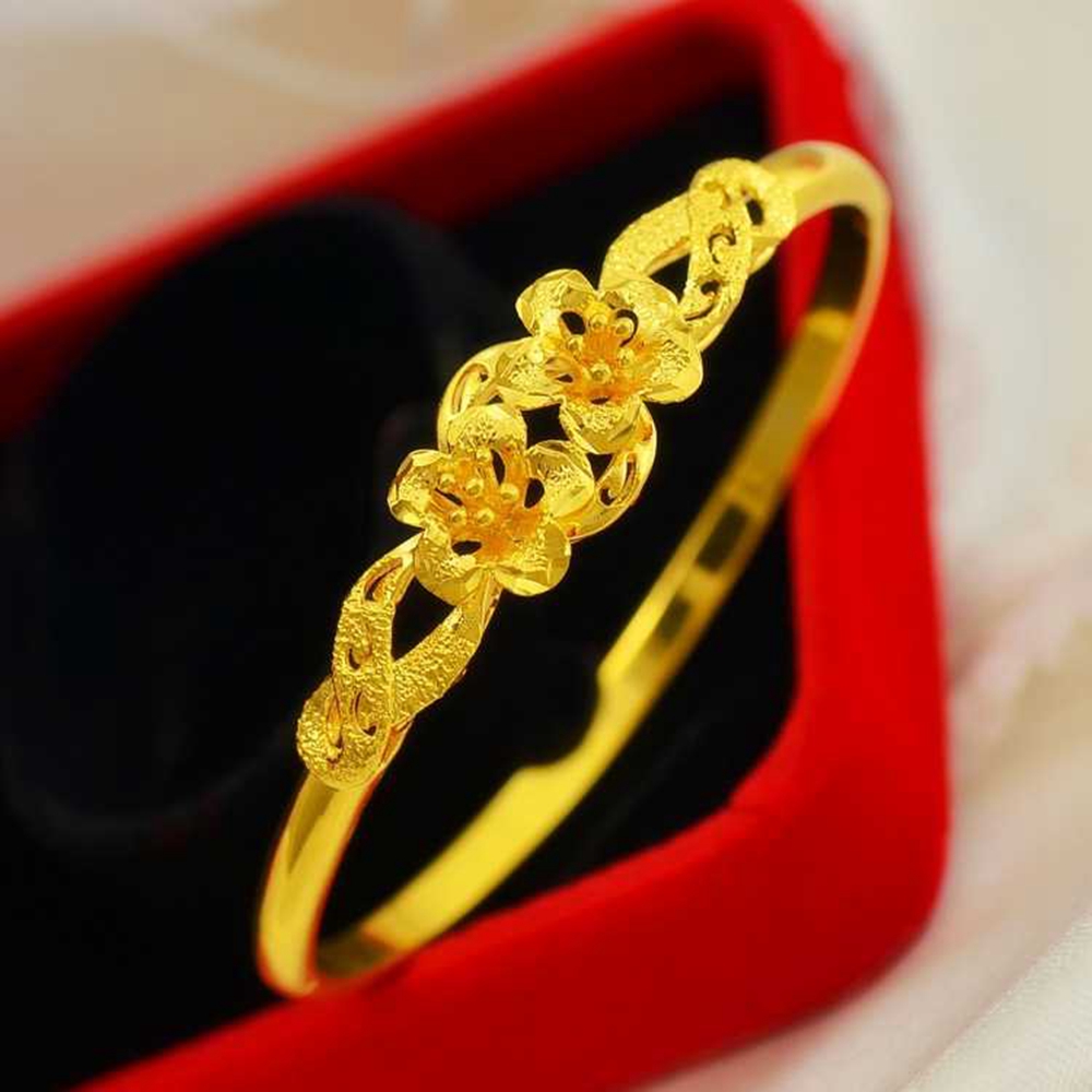 Bridal Bangle 18K Yellow Gold Filled Womens Bangle Bracelet With Flower Patterned-image-607529573